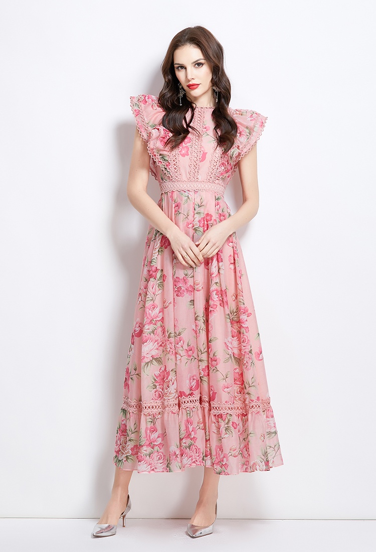 Long flowers vacation spring and summer splice lace dress