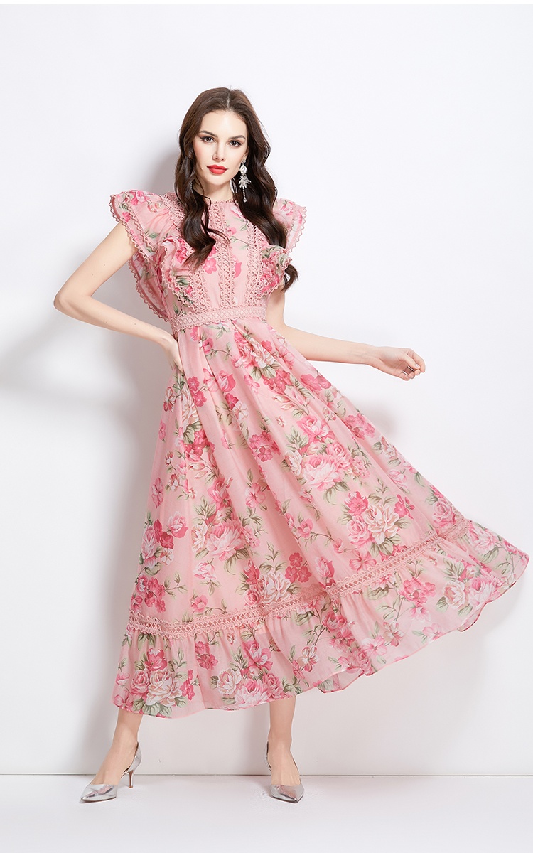 Long flowers vacation spring and summer splice lace dress