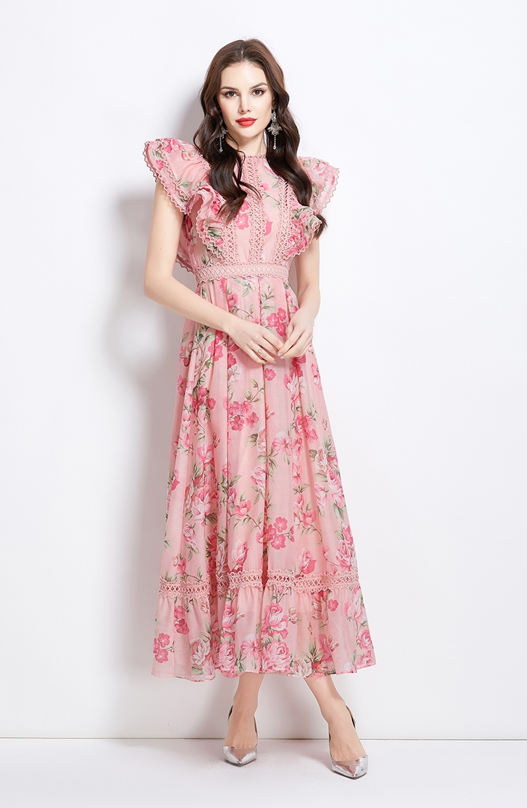 Long flowers vacation spring and summer splice lace dress