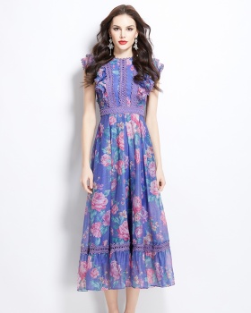 Lace painting spring and summer splice vacation flowers dress