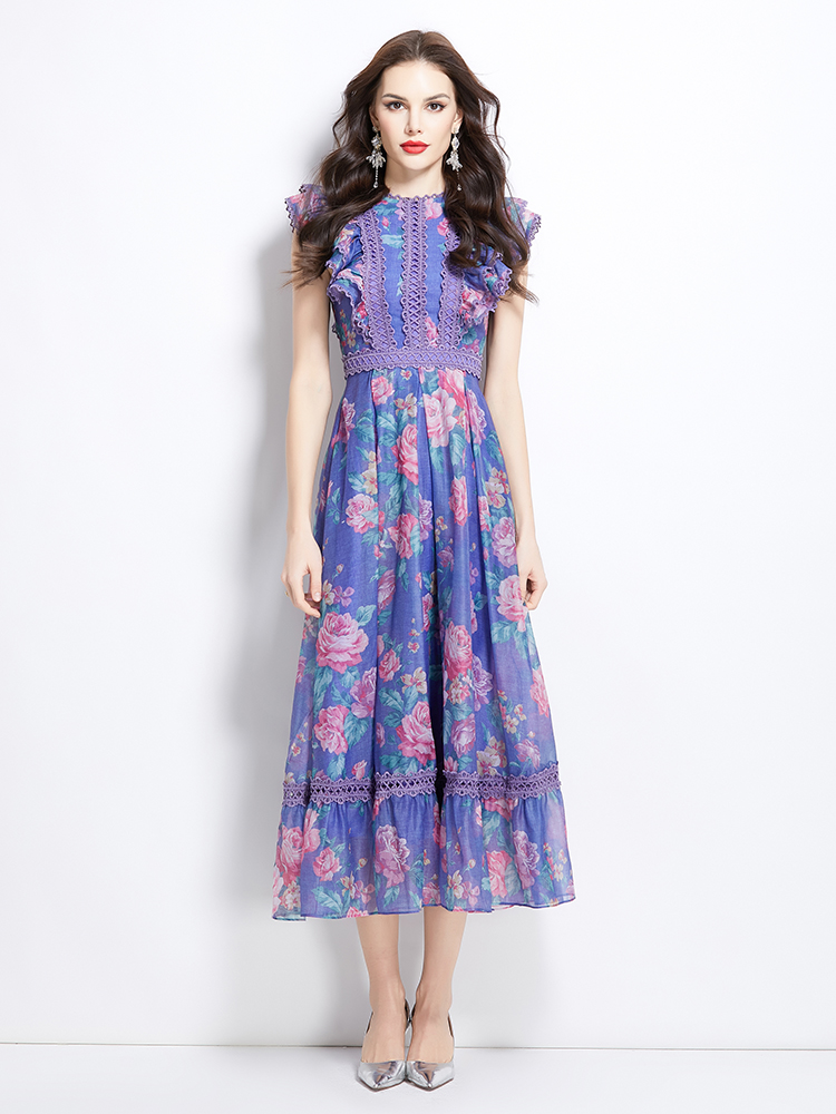 Lace painting spring and summer splice vacation flowers dress