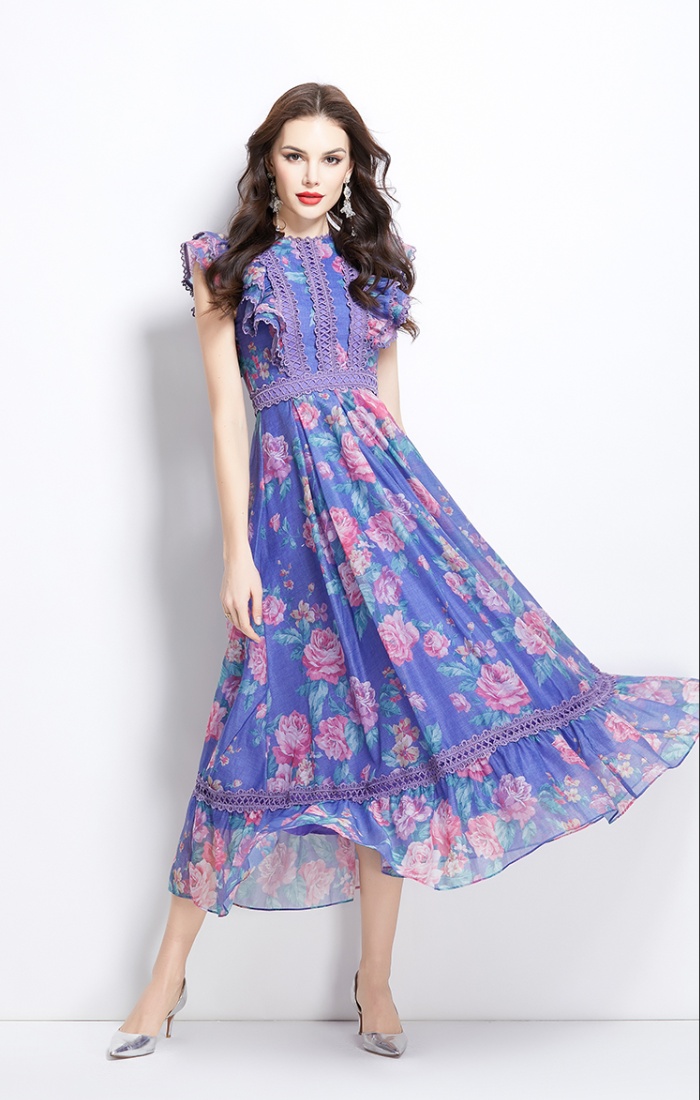 Lace painting spring and summer splice vacation flowers dress