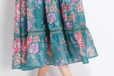 Flowers lace long splice vacation painting spring and summer dress