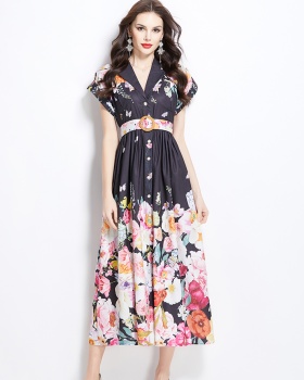 Long spring flowers painting dress