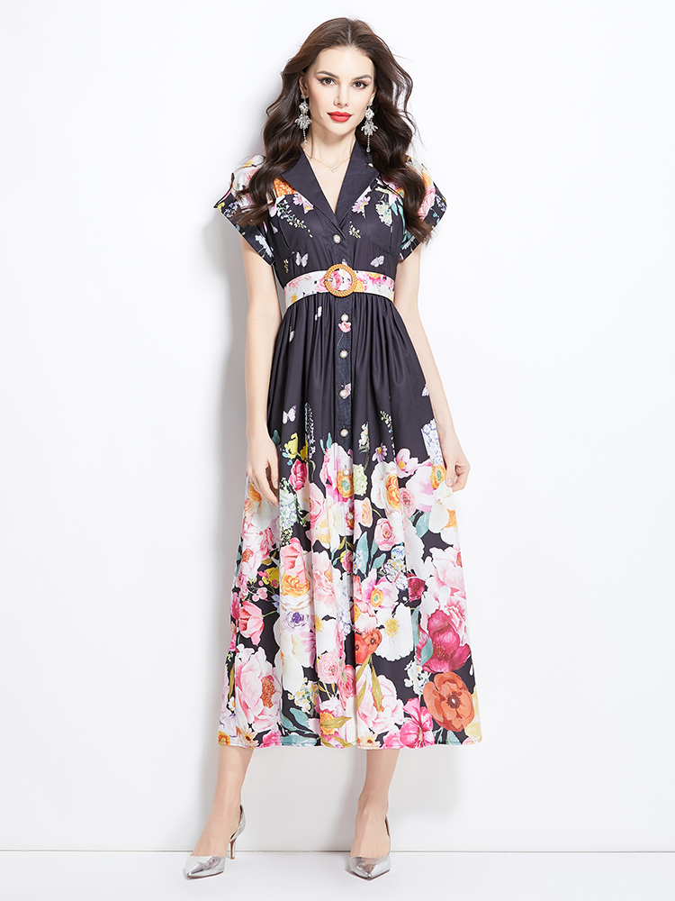 Long spring flowers painting dress