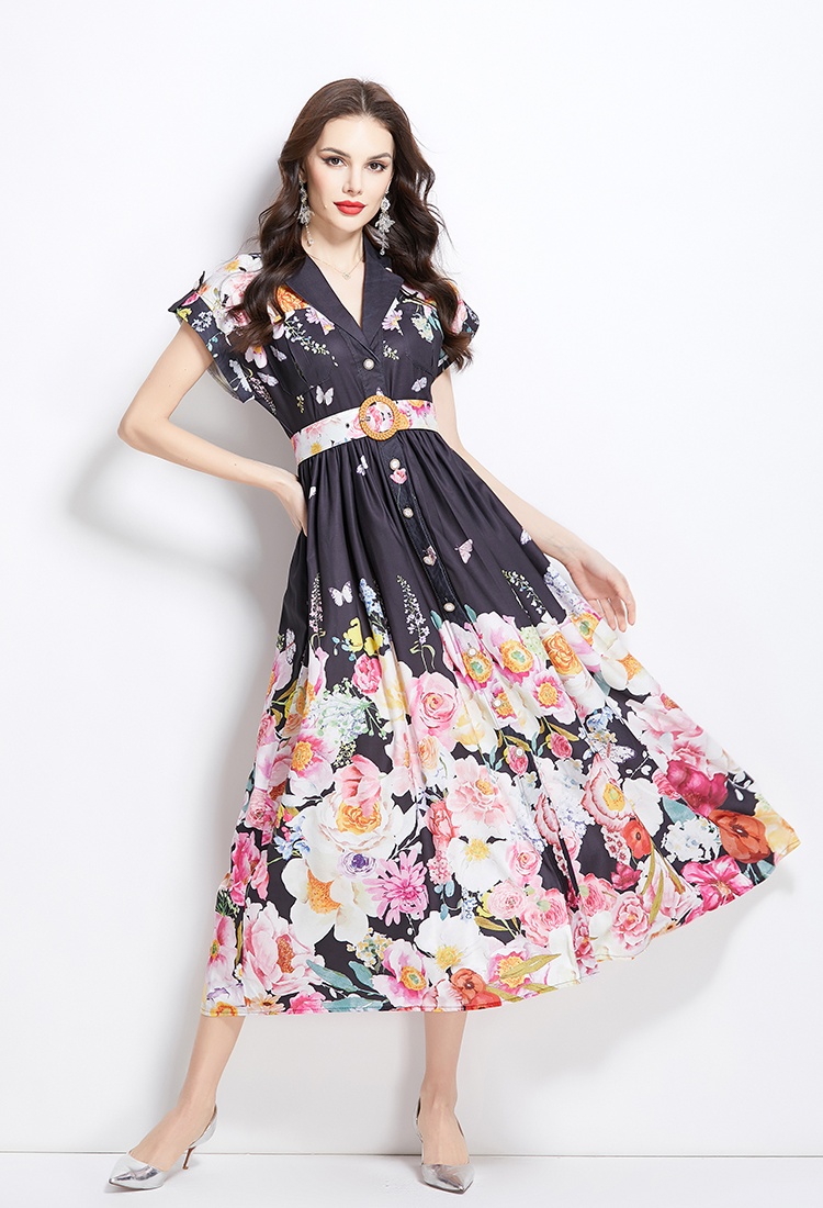 Long spring flowers painting dress