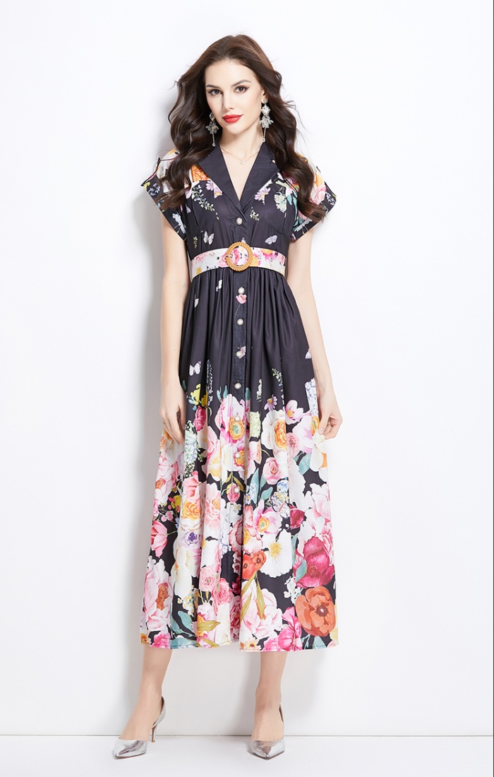 Long spring flowers painting dress