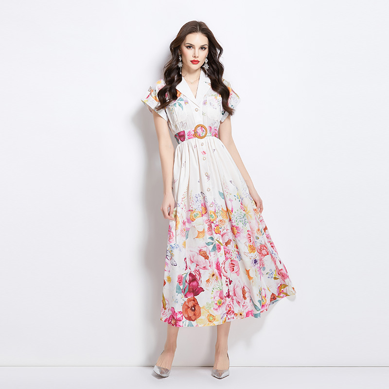 Long painting spring flowers dress