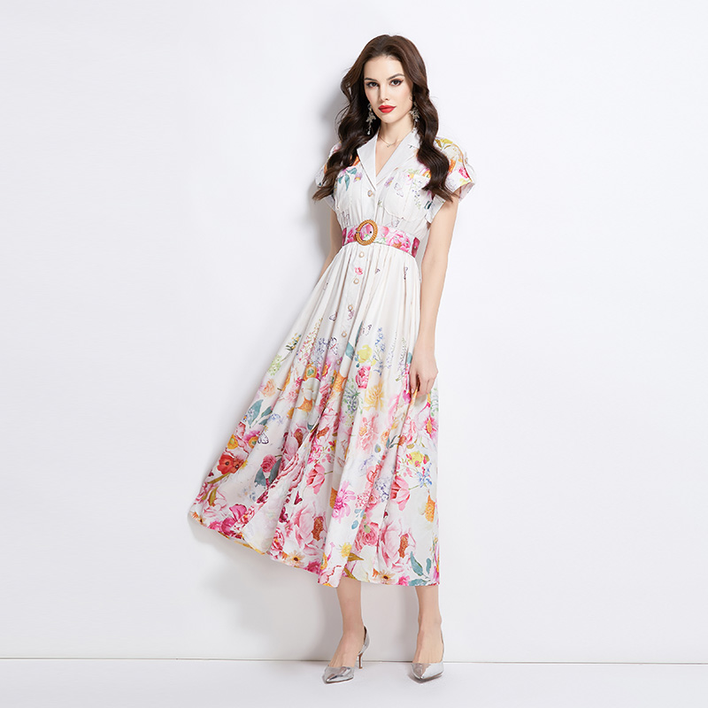 Long painting spring flowers dress