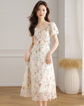 France style slim dress floral temperament long dress