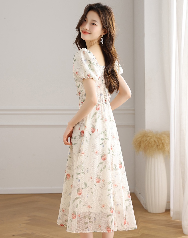 France style slim dress floral temperament long dress