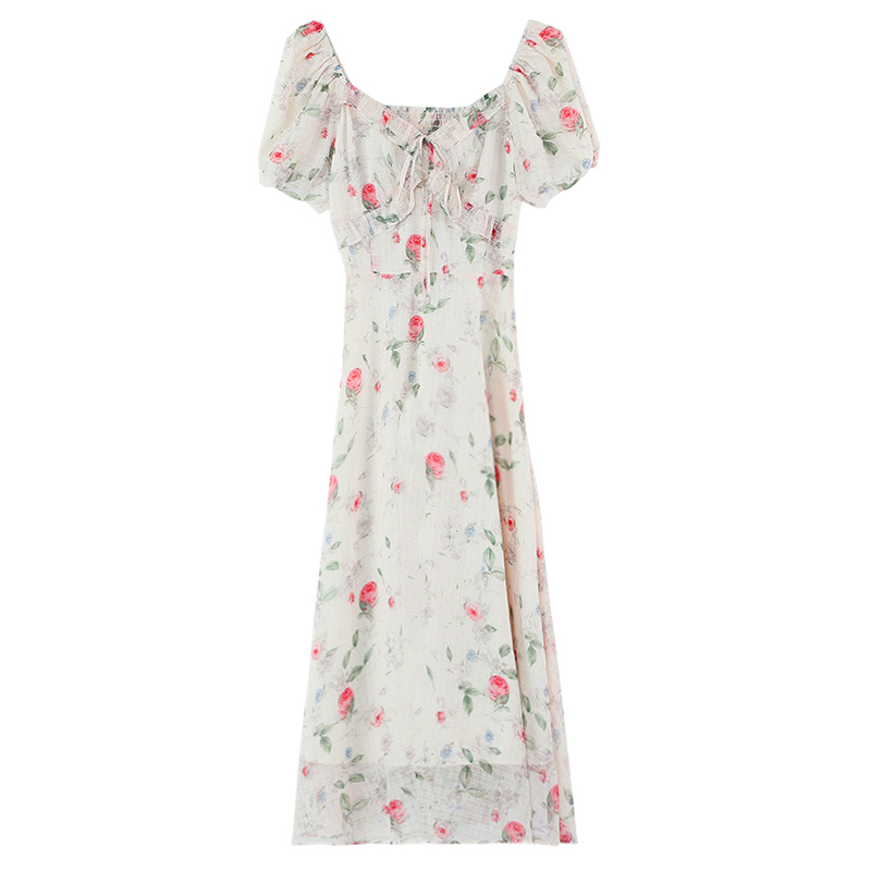 France style slim dress floral temperament long dress