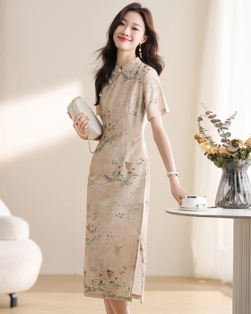 Pinched waist dress chiffon cheongsam for women