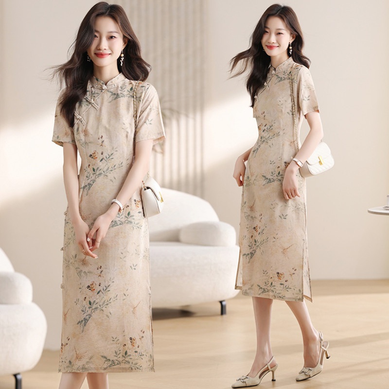 Pinched waist dress chiffon cheongsam for women