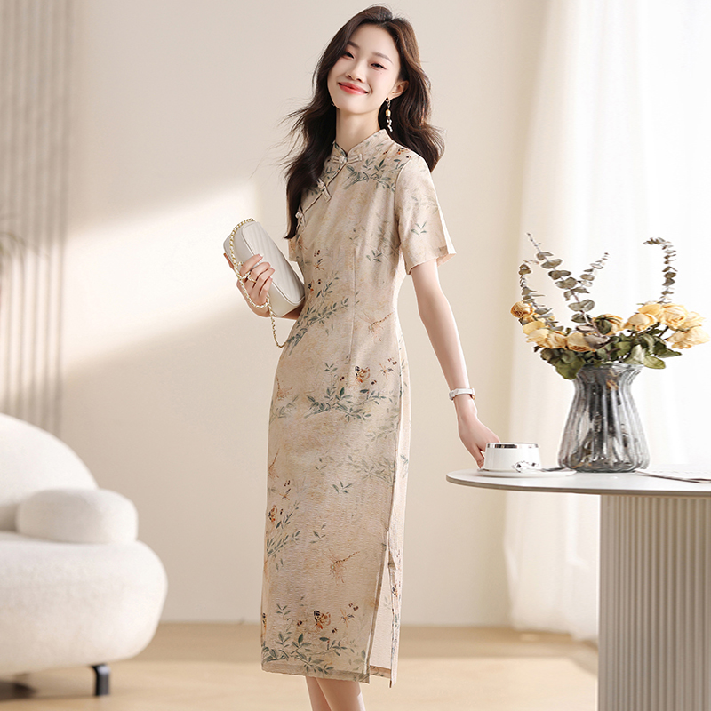 Pinched waist dress chiffon cheongsam for women