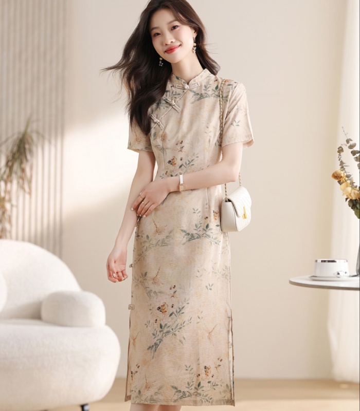 Pinched waist dress chiffon cheongsam for women