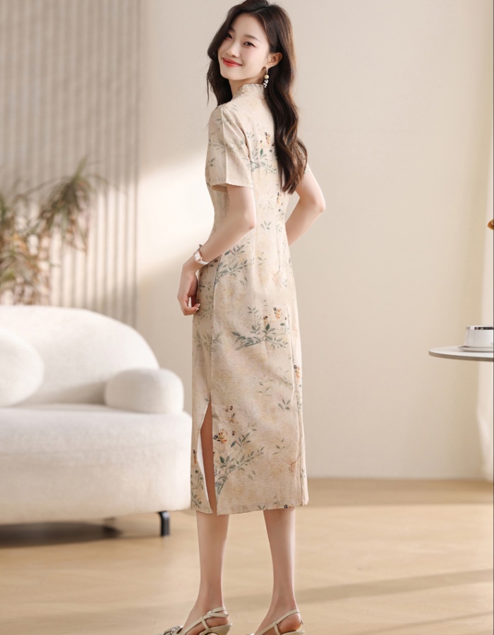 Pinched waist dress chiffon cheongsam for women