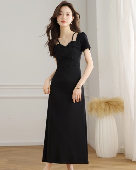 France style summer halter short sleeve long dress for women