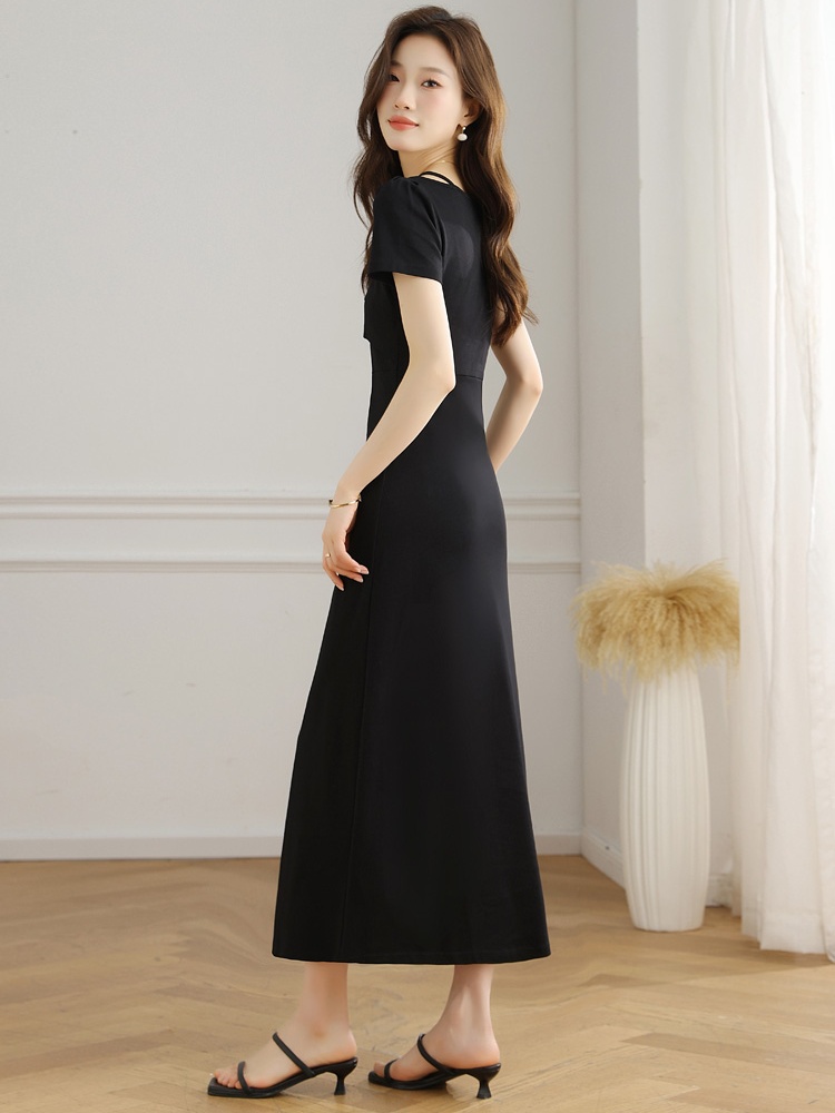 France style summer halter short sleeve long dress for women