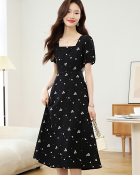 Black France style Hepburn style floral dress for women