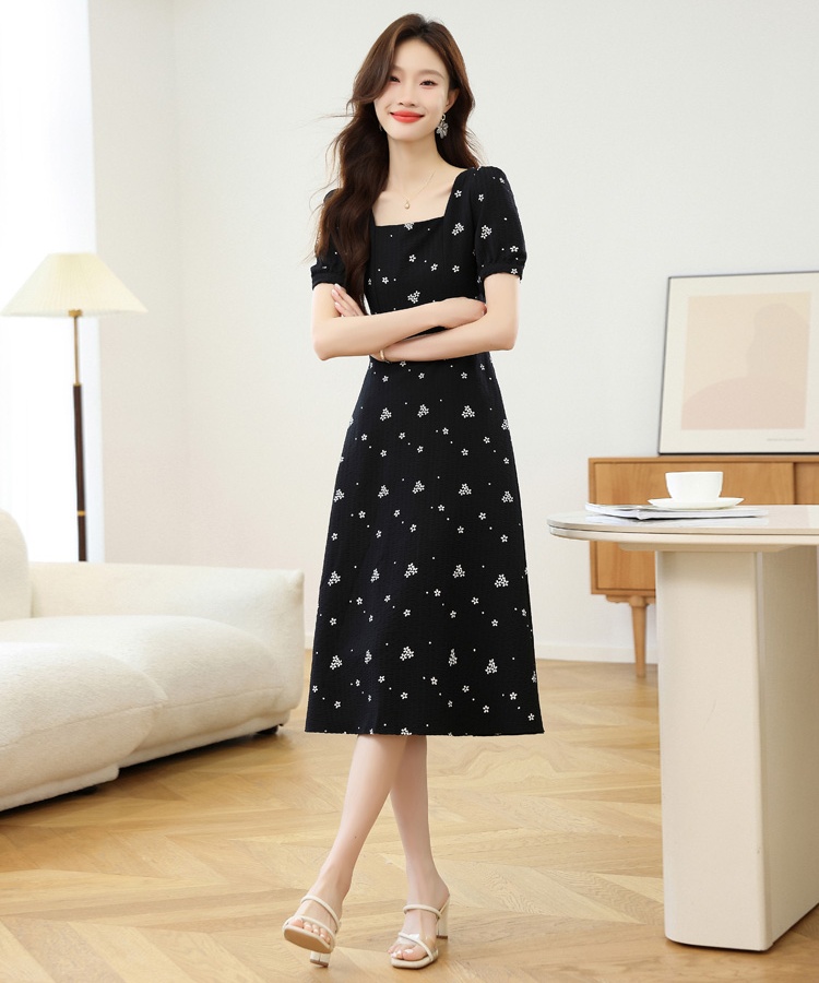 Black France style Hepburn style floral dress for women