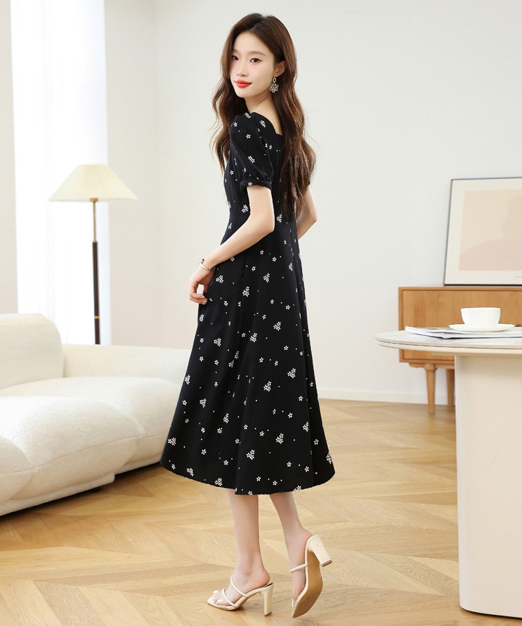 Black France style Hepburn style floral dress for women