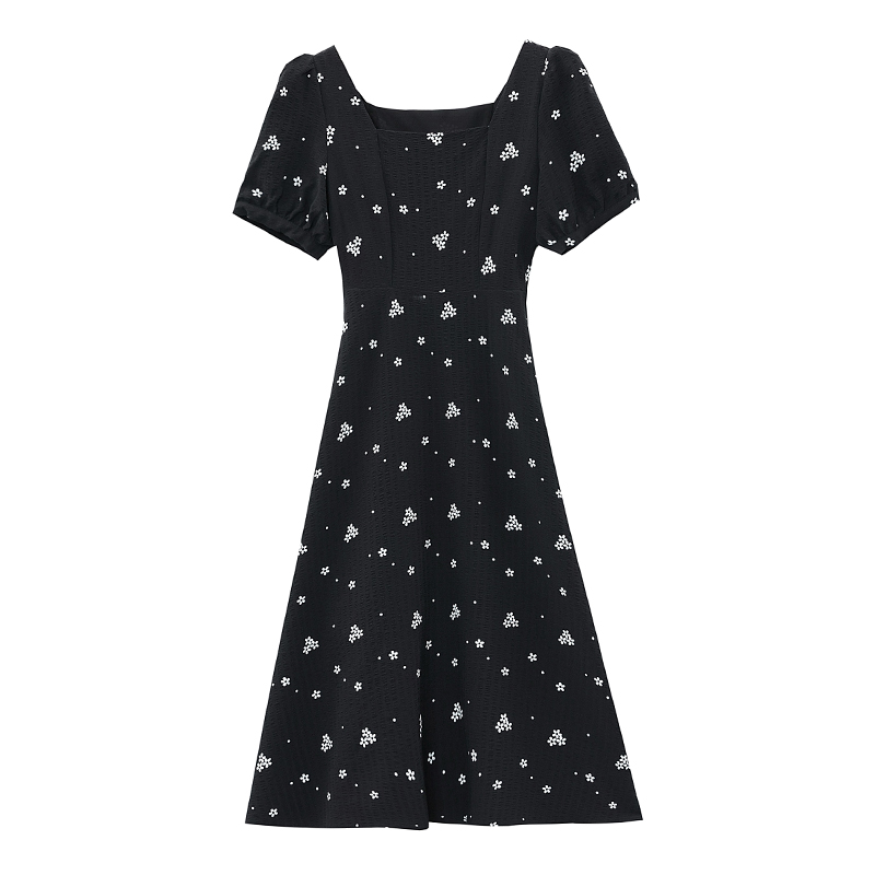 Black France style Hepburn style floral dress for women