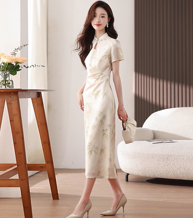 Pinched waist Chinese style cheongsam summer dress