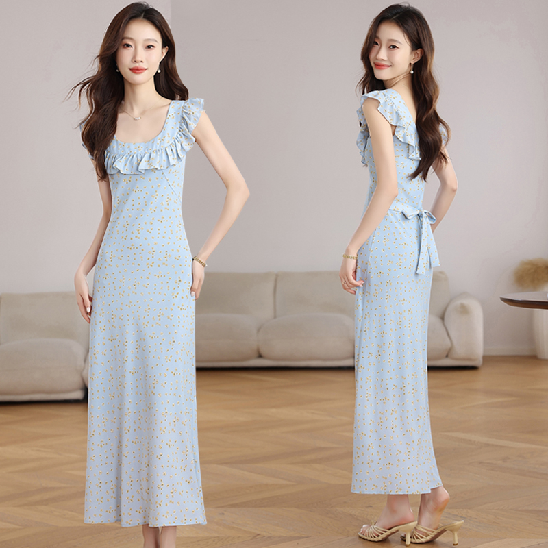 Long temperament dress lotus leaf edges long dress