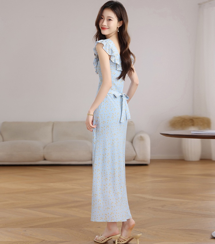 Long temperament dress lotus leaf edges long dress