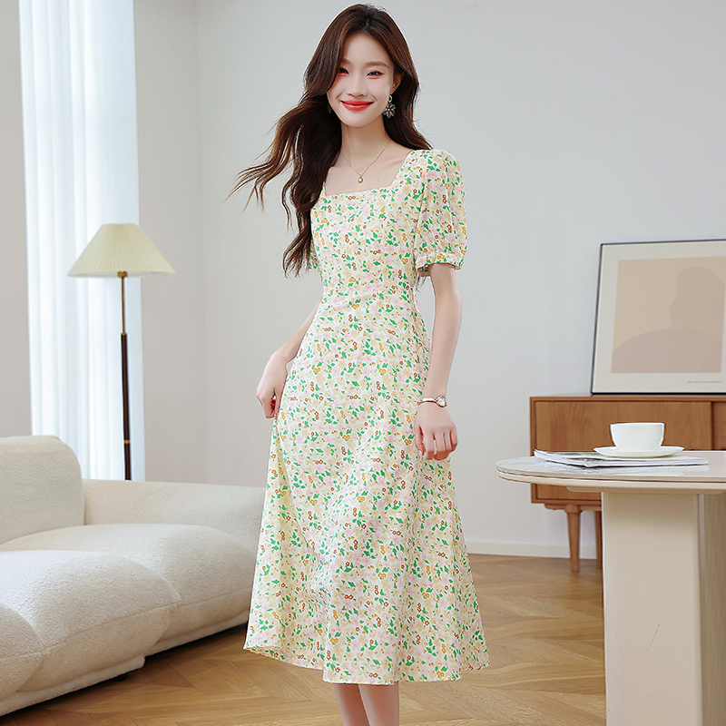 Floral summer retro chiffon dress for women