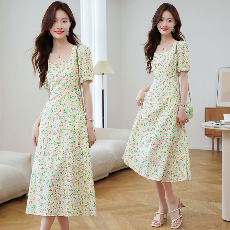 Floral summer retro chiffon dress for women