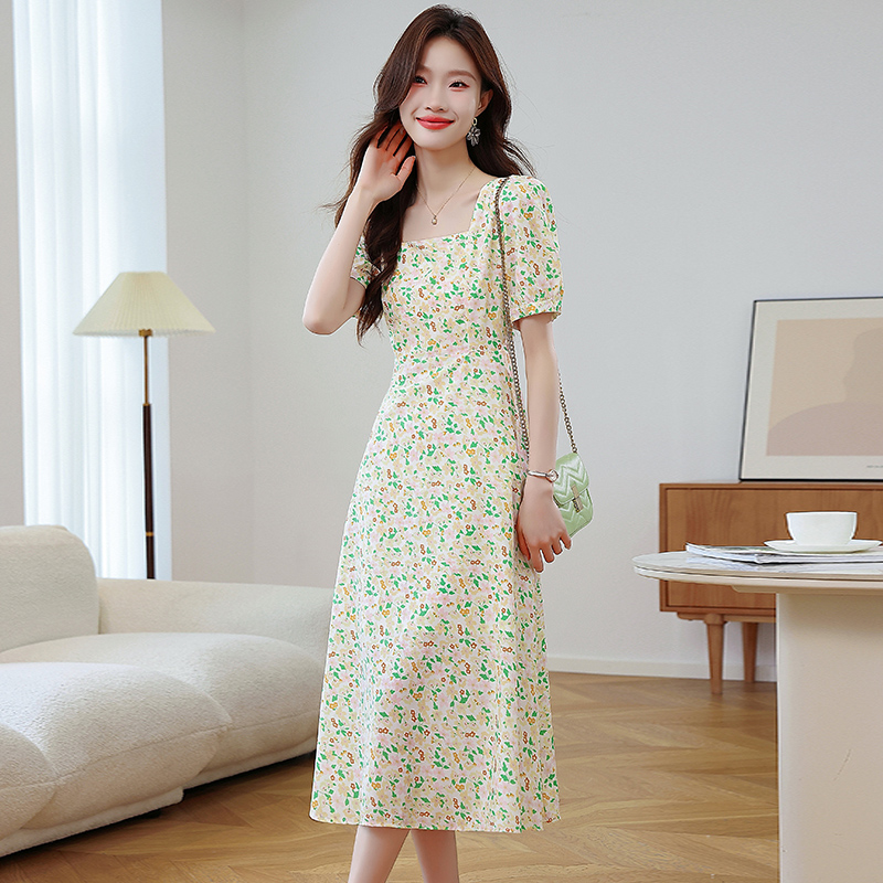 Floral summer retro chiffon dress for women