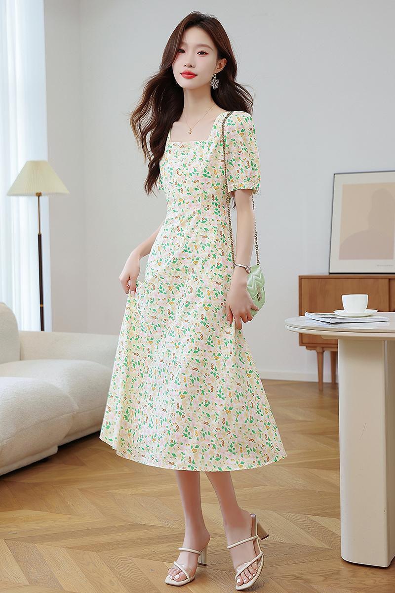 Floral summer retro chiffon dress for women