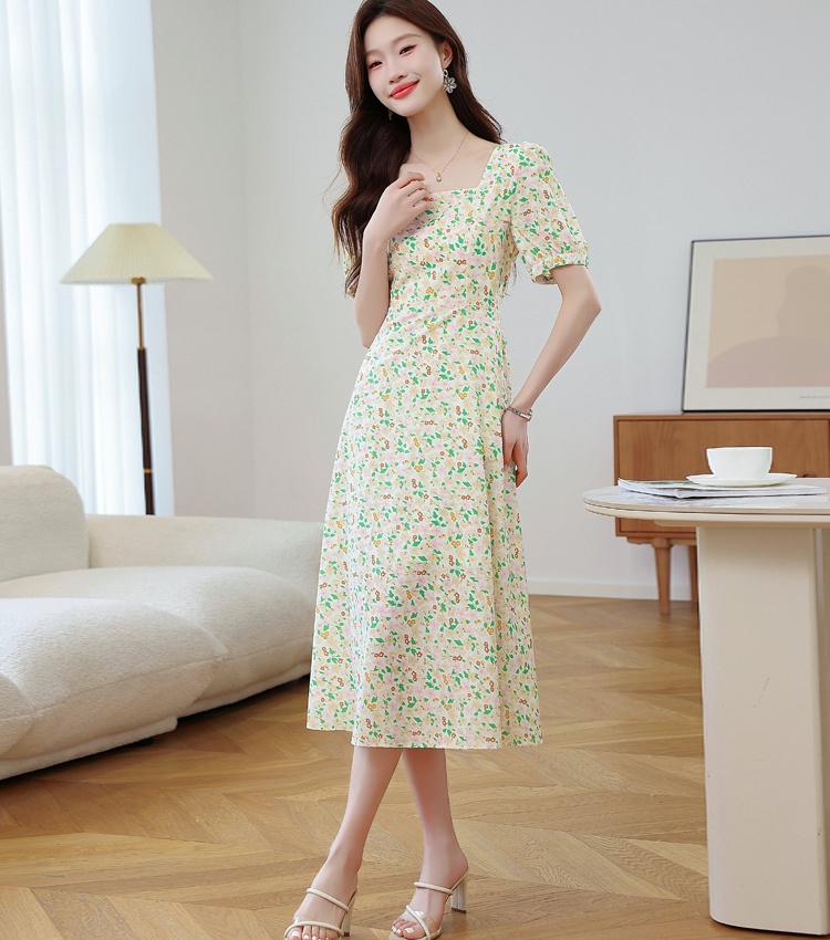 Floral summer retro chiffon dress for women