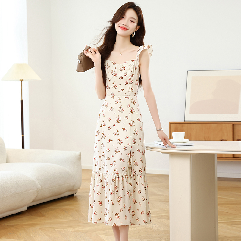 Split Casual France style chiffon summer dress for women