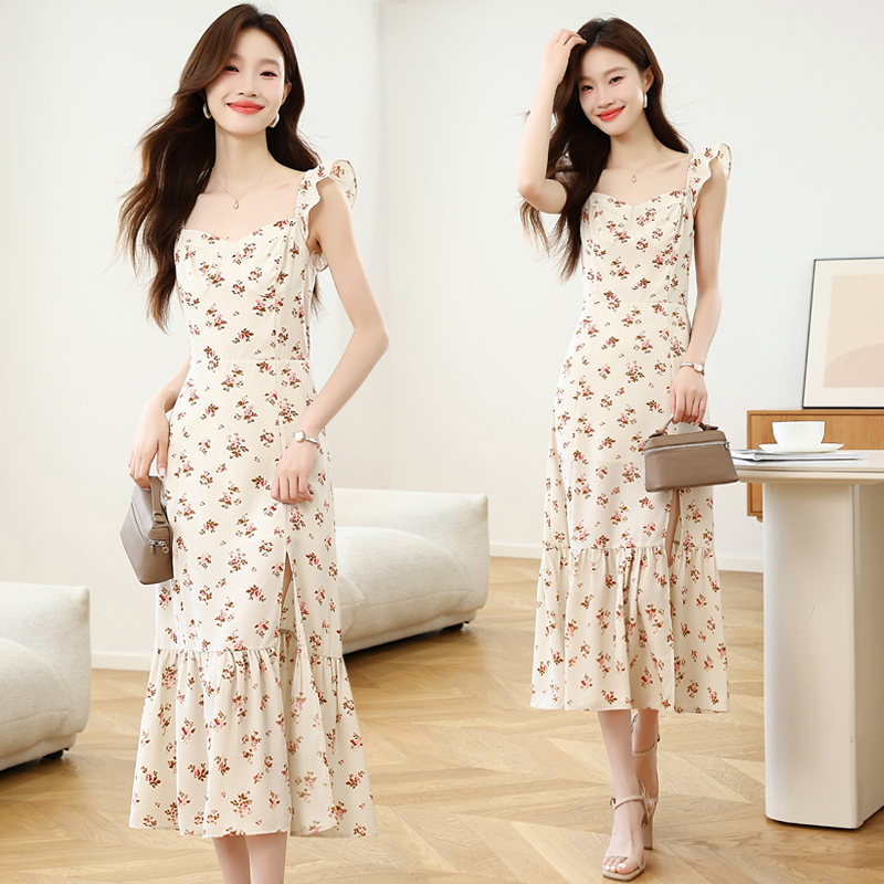 Split Casual France style chiffon summer dress for women