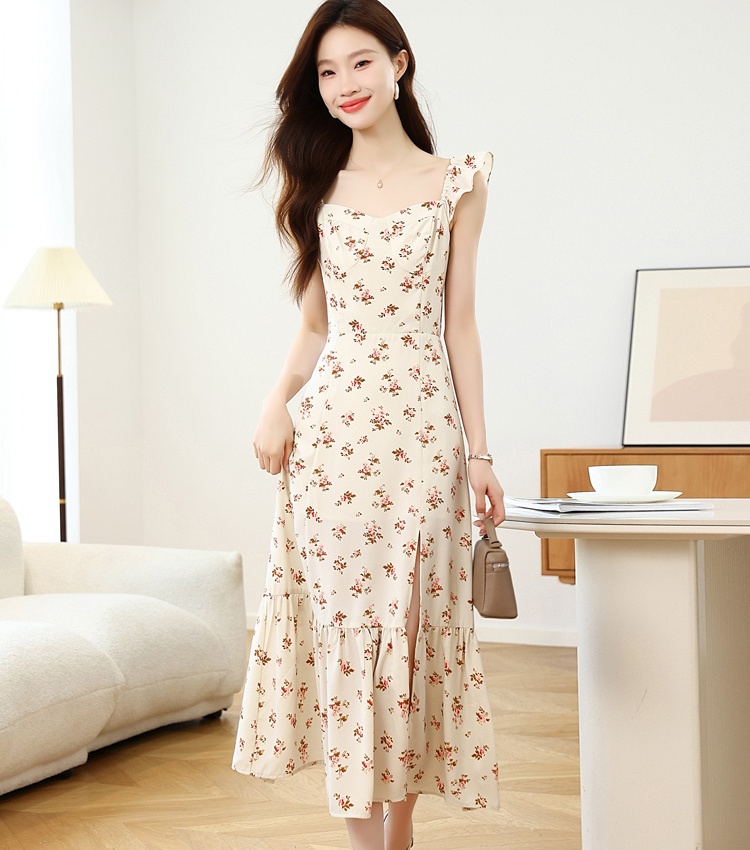 Split Casual France style chiffon summer dress for women