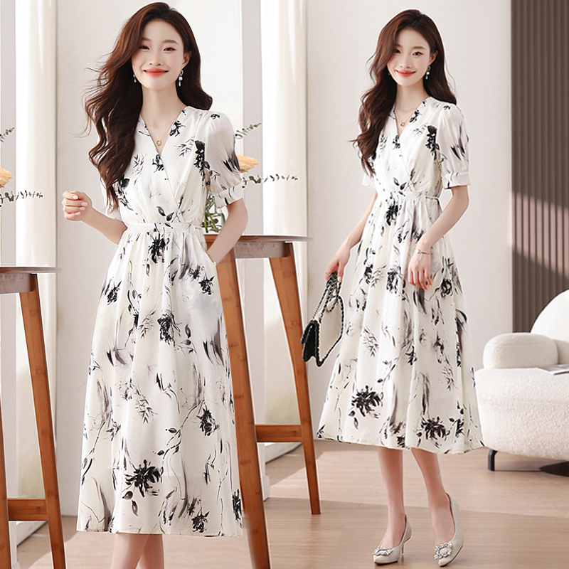 Pinched waist Casual dress summer long dress for women