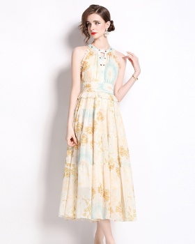 Elegant halter printing vacation seaside summer dress