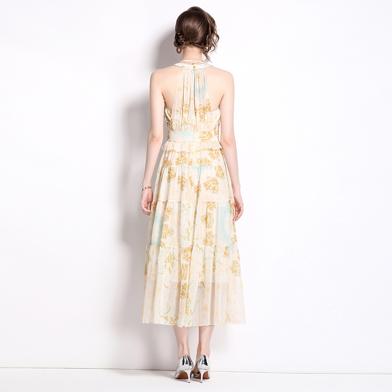 Elegant halter printing vacation seaside summer dress