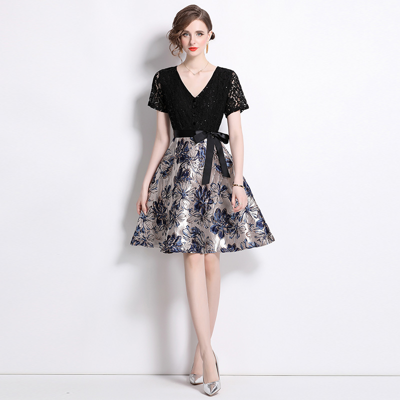 Temperament frenum light luxury pinched waist dress