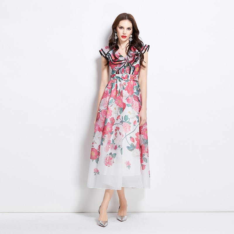 Long printing painting vacation dress