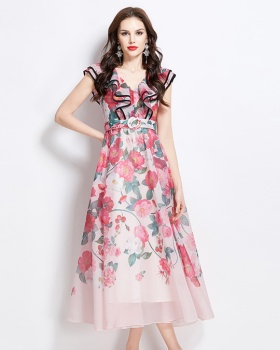 Flowers vacation long spring and summer printing dress