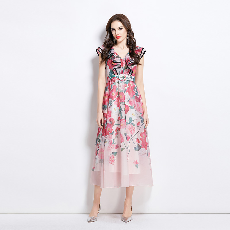 Flowers vacation long spring and summer printing dress