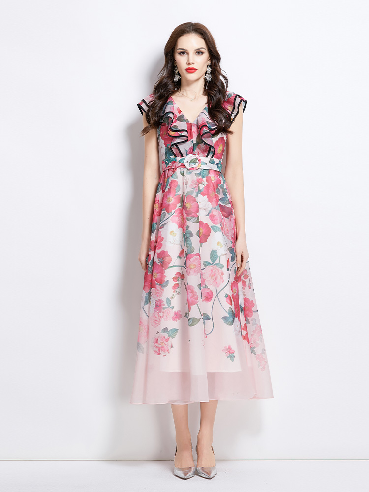 Flowers vacation long spring and summer printing dress