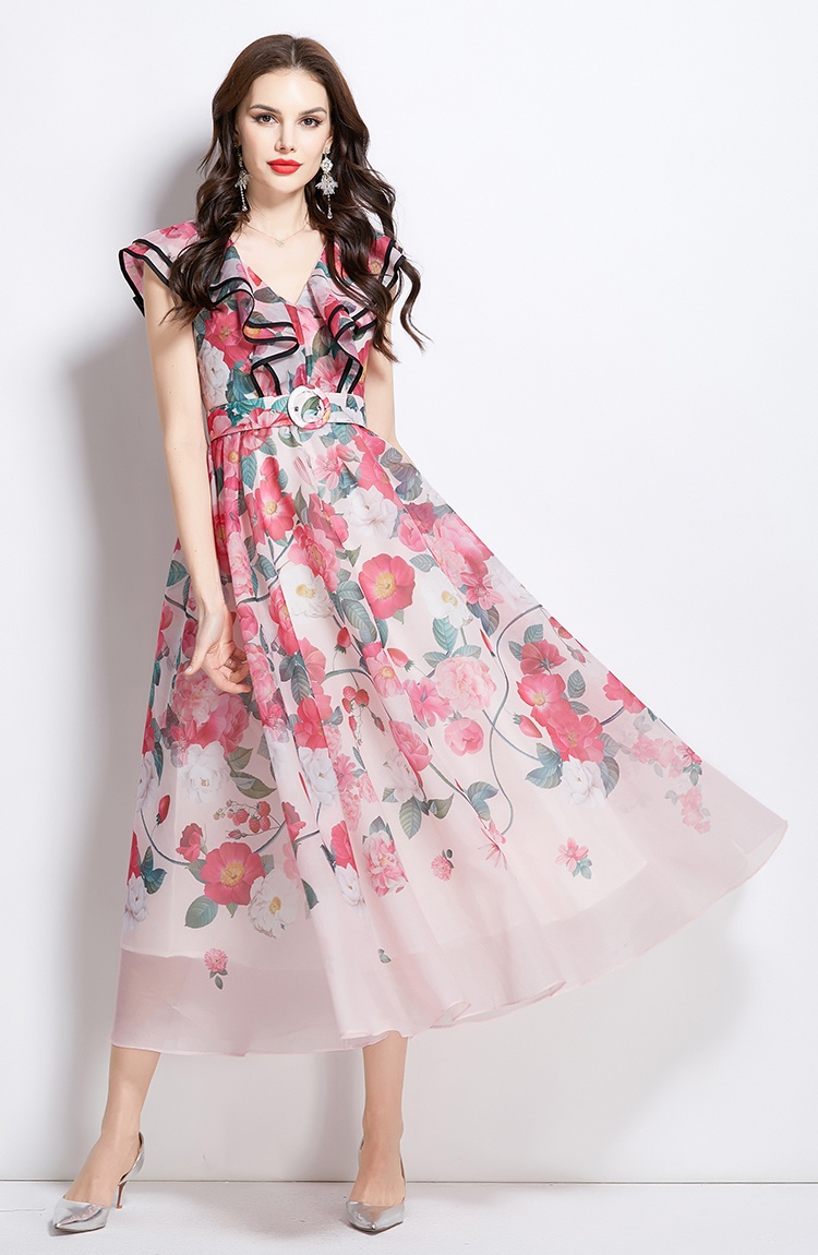 Flowers vacation long spring and summer printing dress