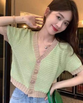 Knitted unique tops mixed colors thin T-shirt for women