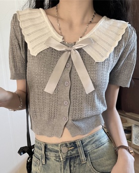 Doll collar Western style cardigan bow sweater for women