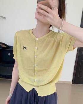 Embroidery Korean style bow tops short sleeve thin T-shirt